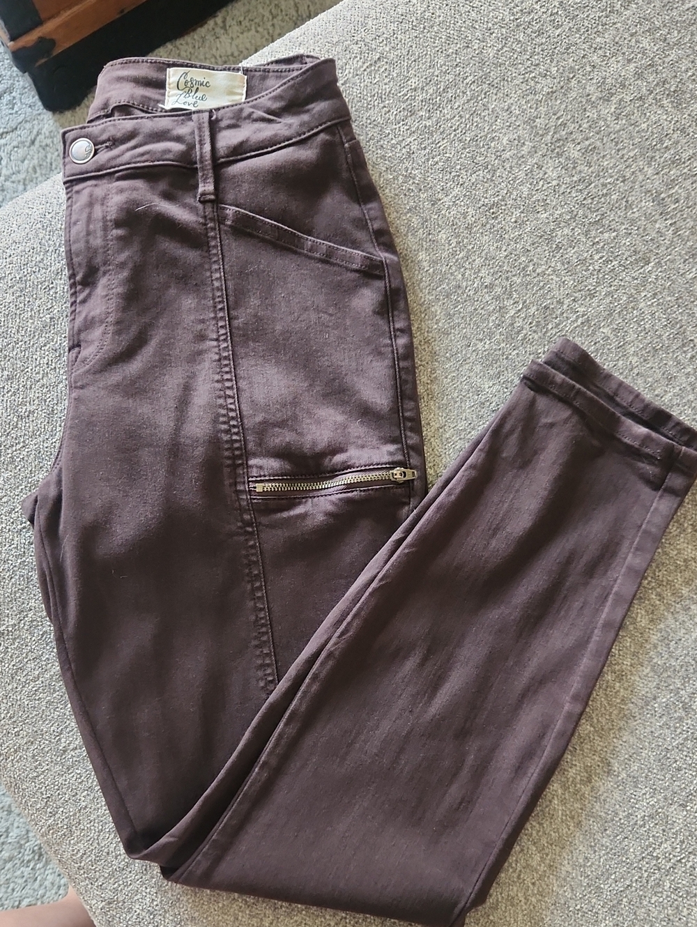 Cosmic Blue Love Women's Skinny Zip-Pocket Pants in Dark Brown Size 8